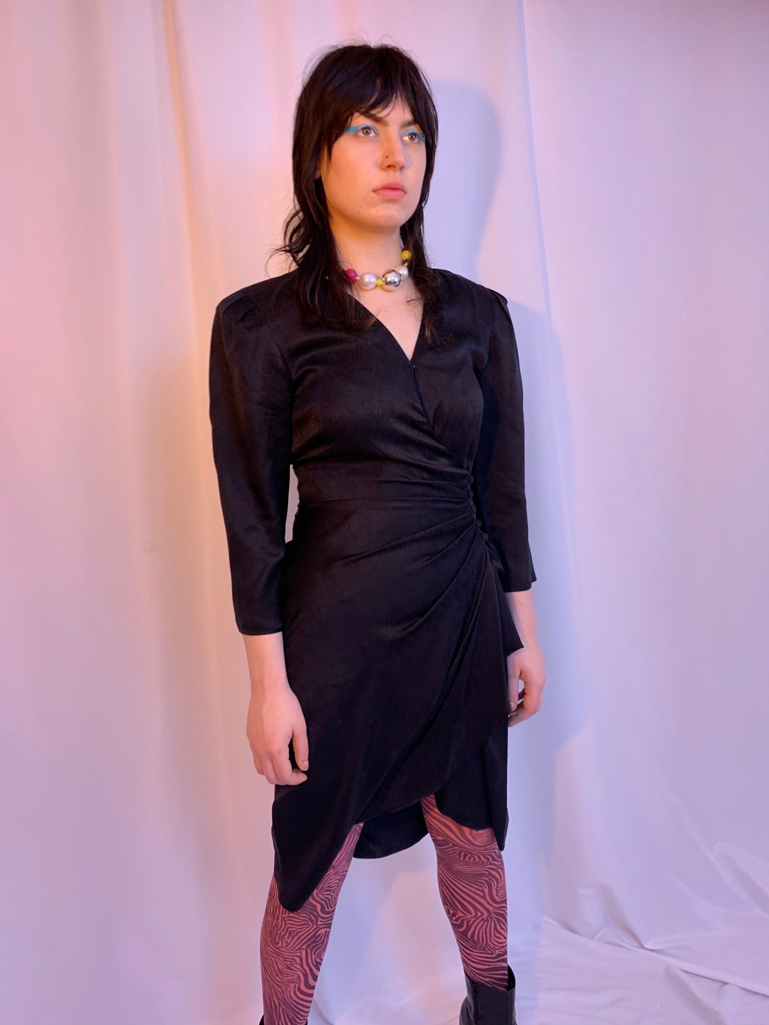 80’s silk ruched surplice dress